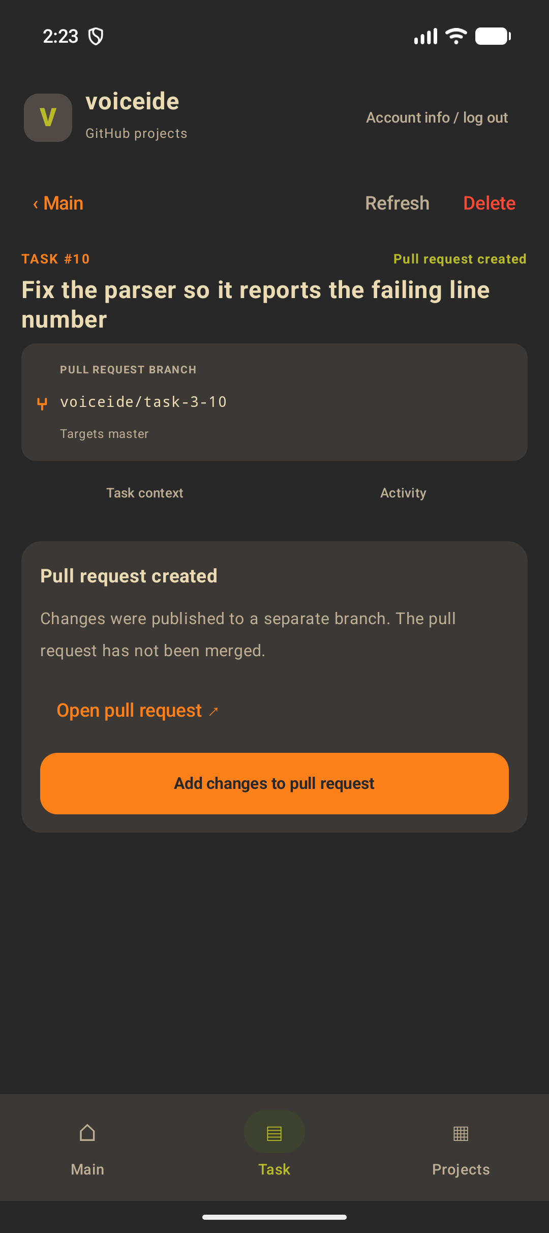 Созданный pull request